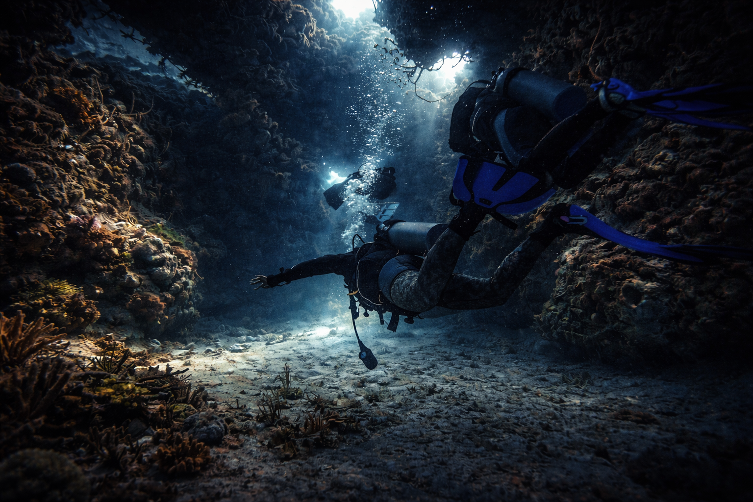 Divers exploring a reef together
